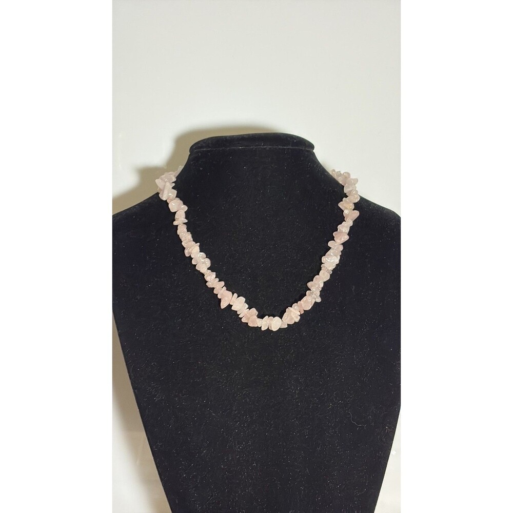 Vintage Rose Quartz Chip Stone Necklace with Silver-Tone Extender